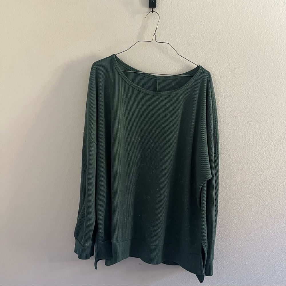Heathered Green Waffle Knit Long Sleeve